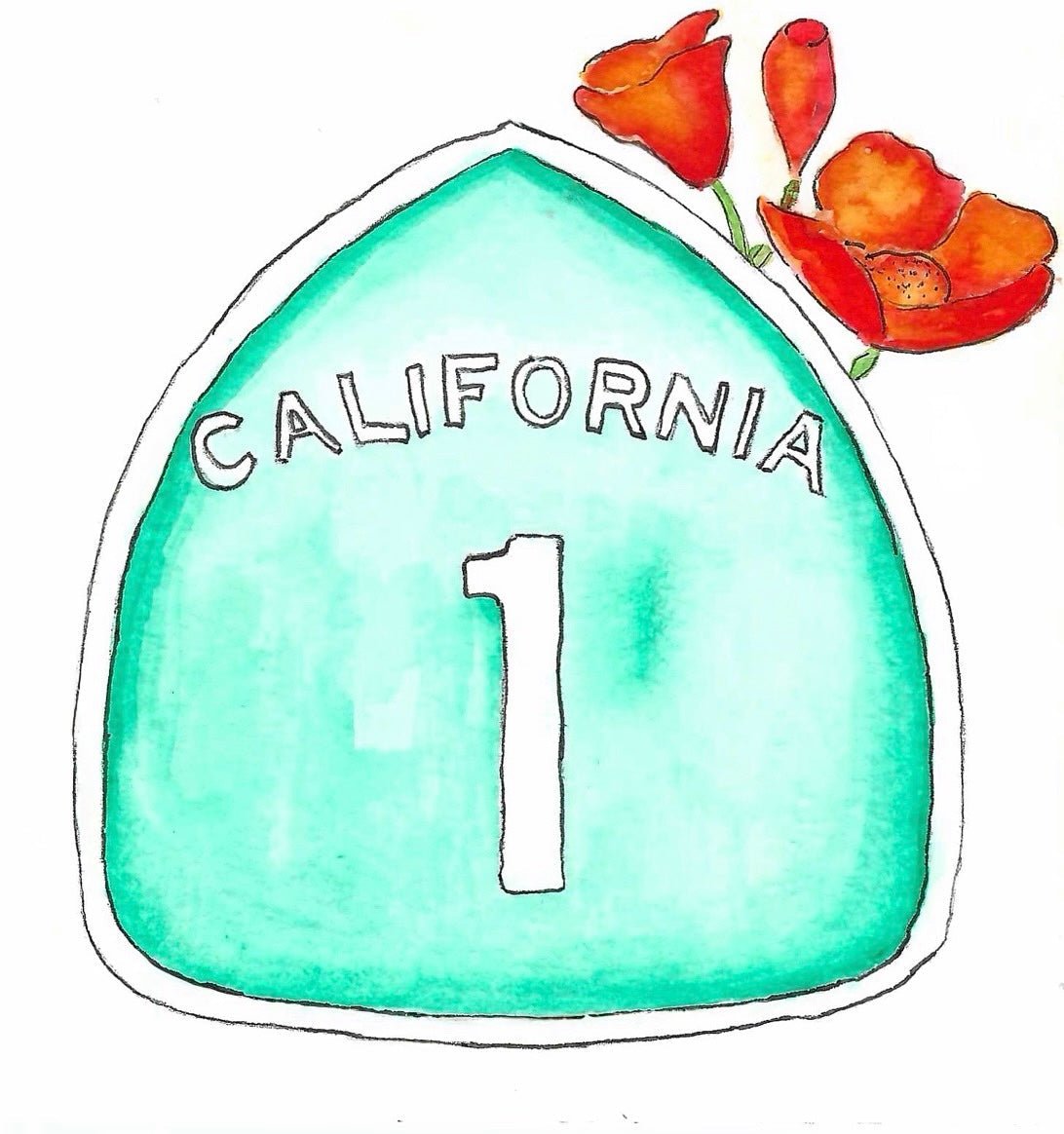 California Highway 1 with Poppies Watercolor Print — California Wall Art - shelby nicole