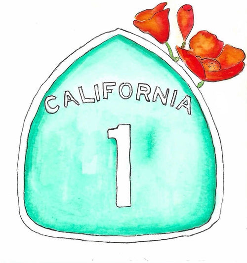 California Highway 1 with Poppies Watercolor Print — California Wall Art - shelby nicole
