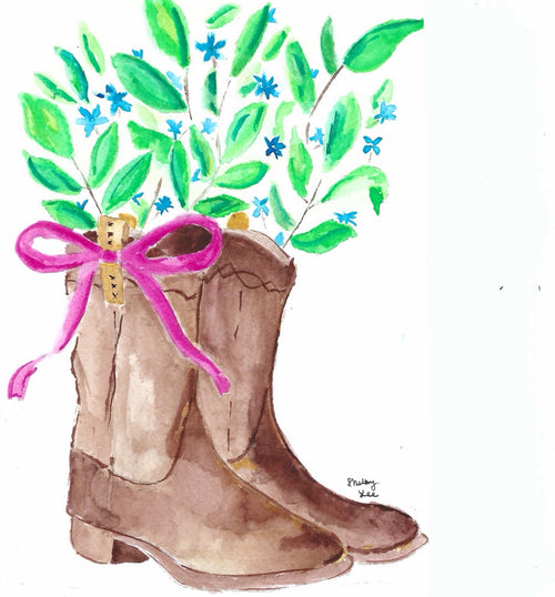 Cowboy Boots & Wildflowers - Watercolor Print - shelby nicole
