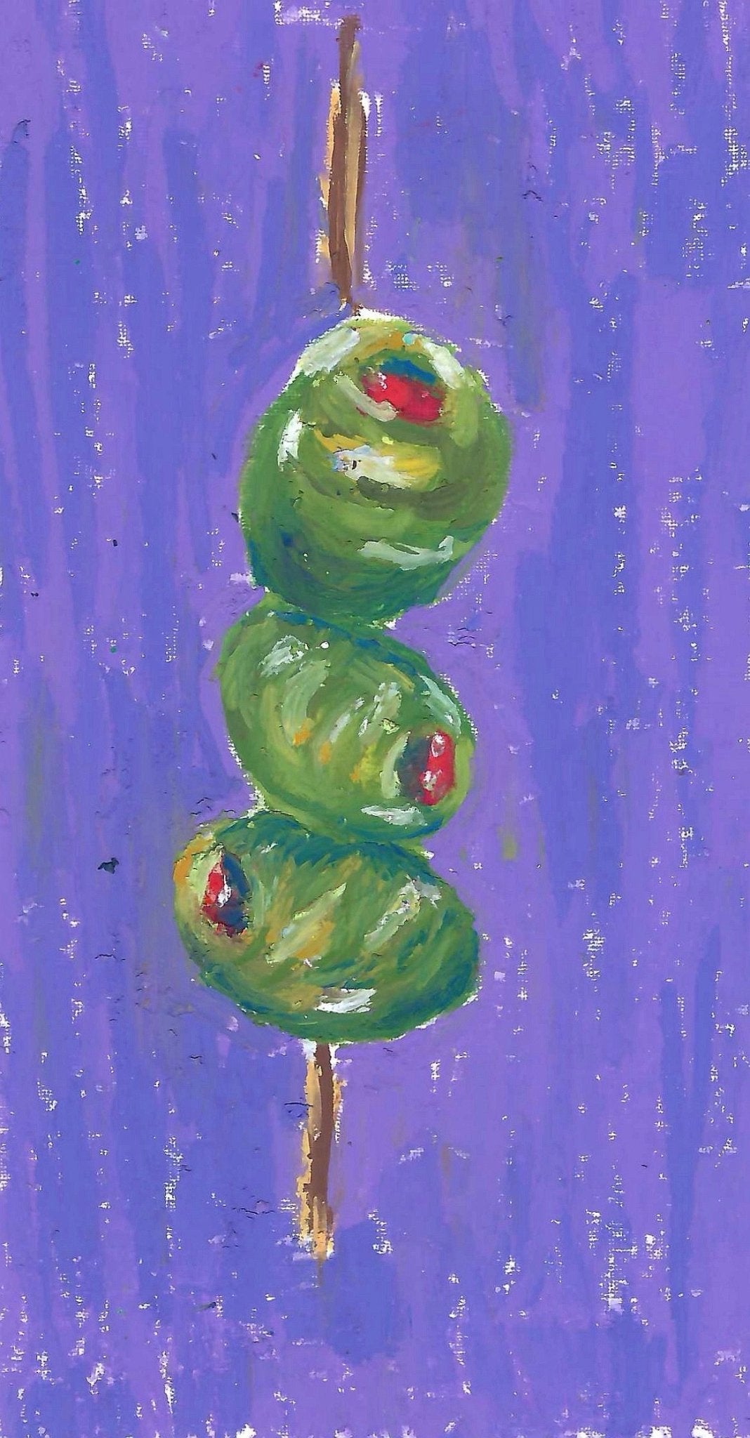 Olive Skewer Print | Oil Pastel Cocktail Garnish Art | Game Night Collection - shelby nicole